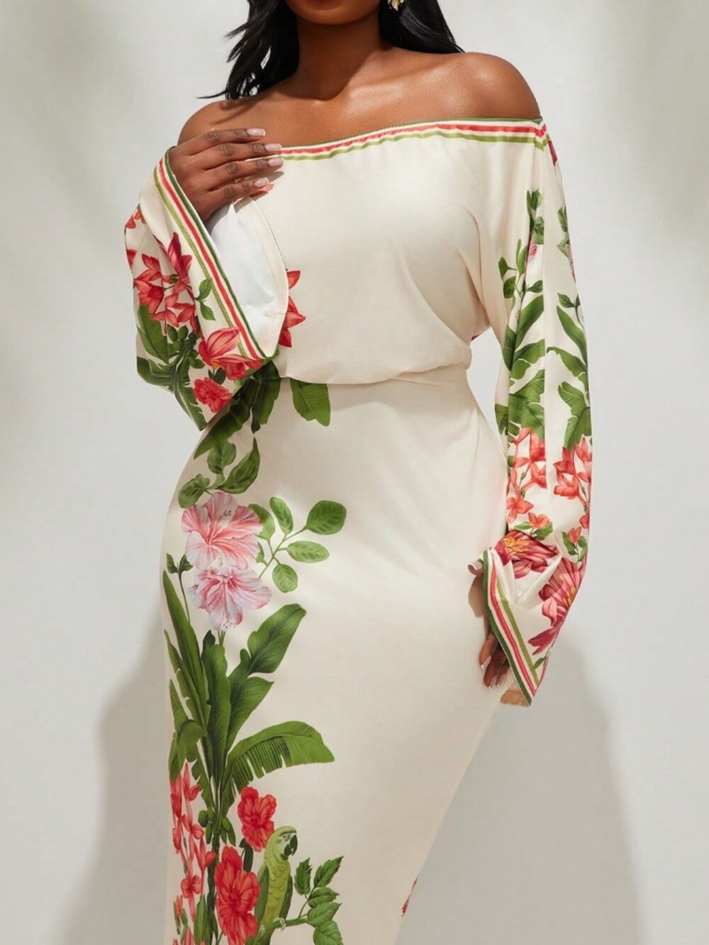 Multicolor Elegant Women's Plus Size One Sleeve Dress - Picture 6 of 7